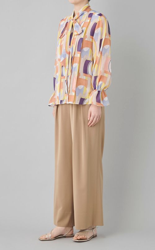 オプティカルプリントボウタイブラウス