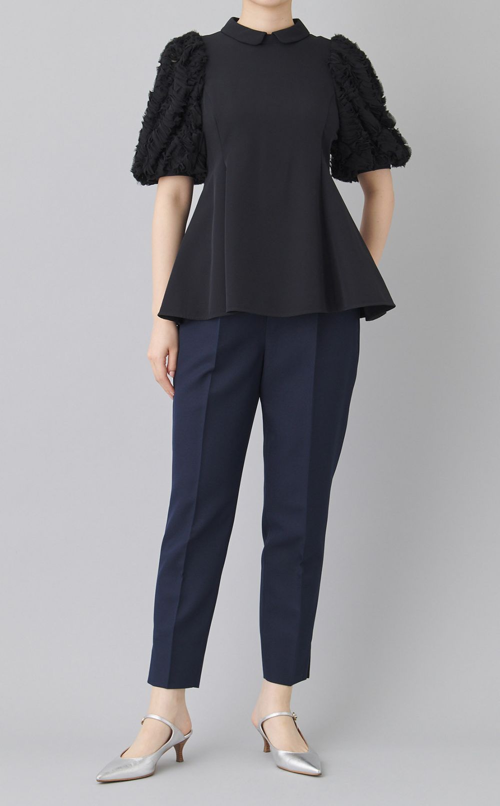 襟付きデザインスリーブブラウス