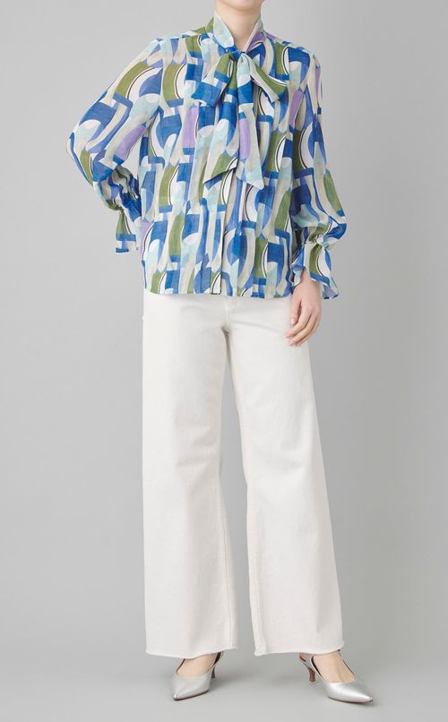 オプティカルプリントボウタイブラウス