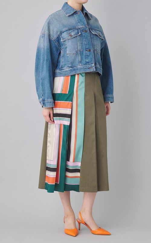 プリント切替プリーツミディスカート