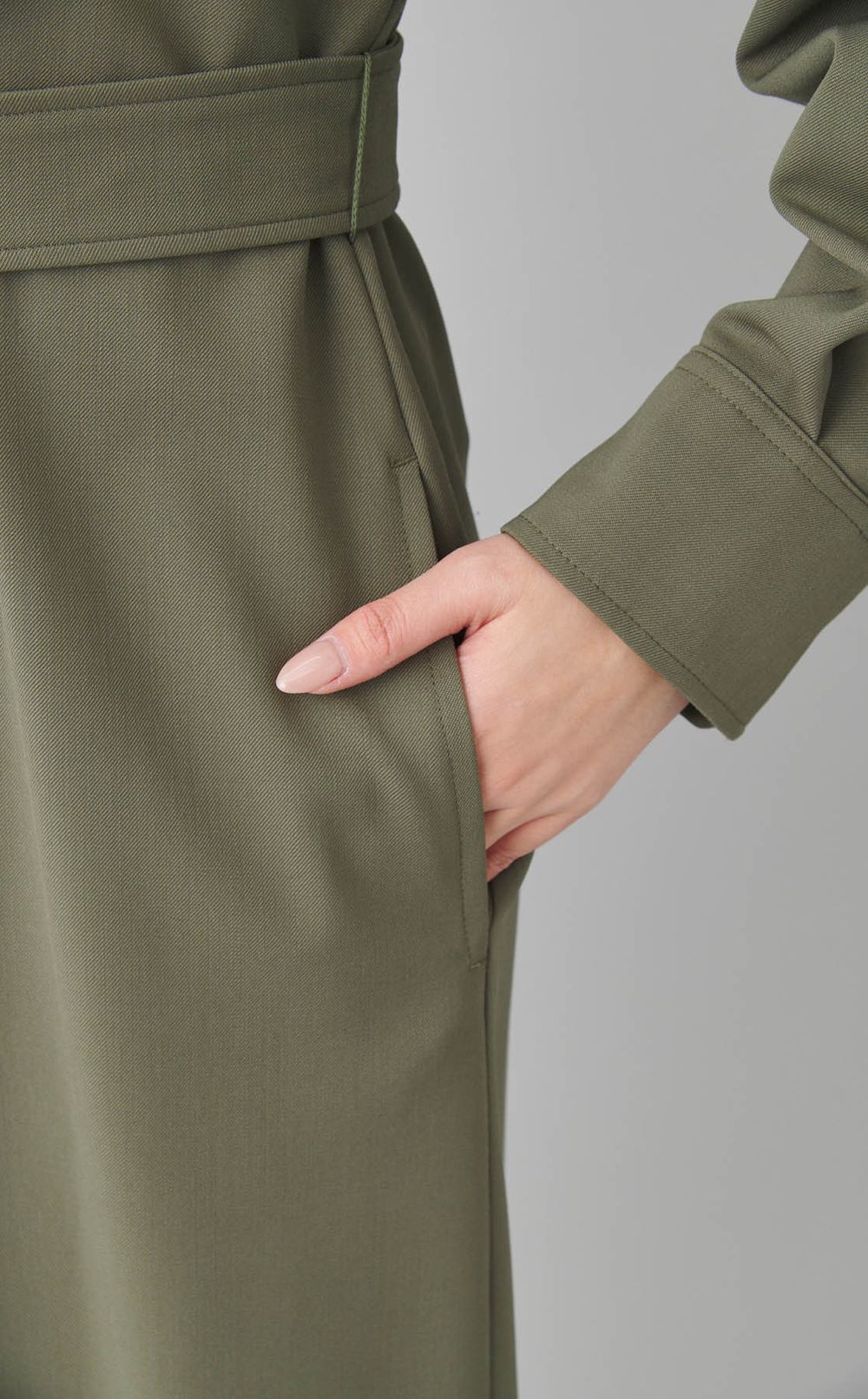 ギャバジンベルテッドシャツワンピース