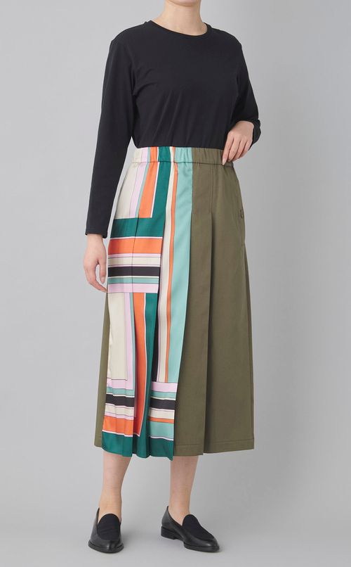 プリント切替プリーツミディスカート