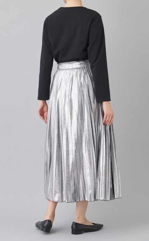 メタリックウエストゴムプリーツスカート