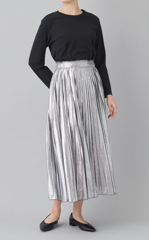 メタリックウエストゴムプリーツスカート
