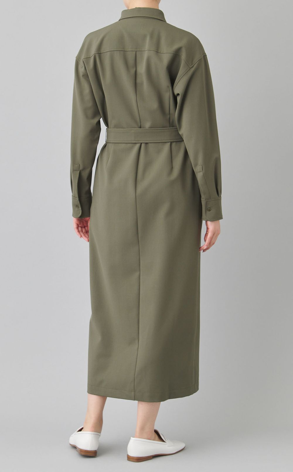 ギャバジンベルテッドシャツワンピース