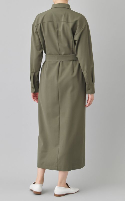 ギャバジンベルテッドシャツワンピース