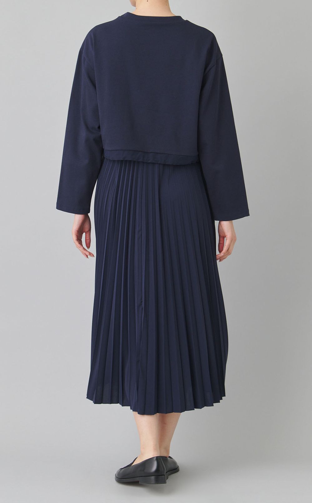 プリーツ切替ジャージワンピース