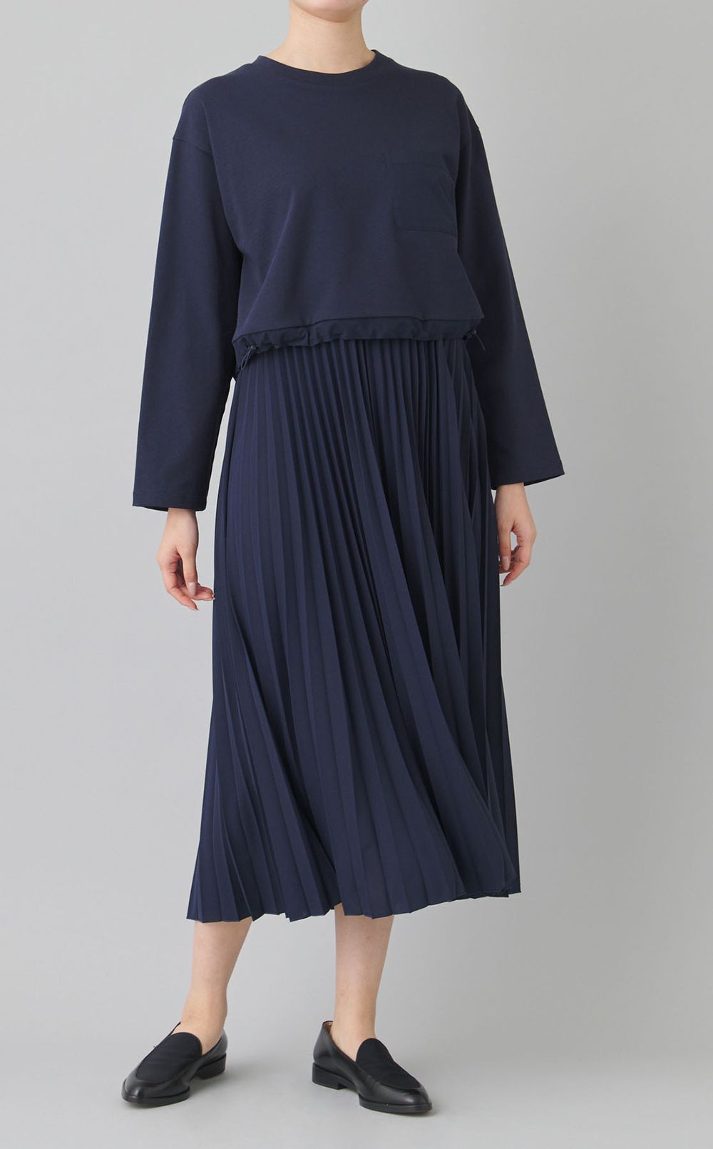 プリーツ切替ジャージワンピース