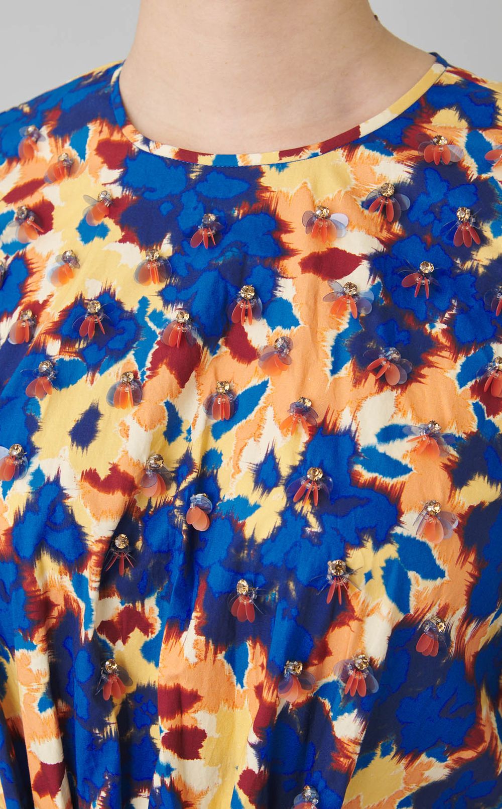 フラワープリントギャザーワンピース