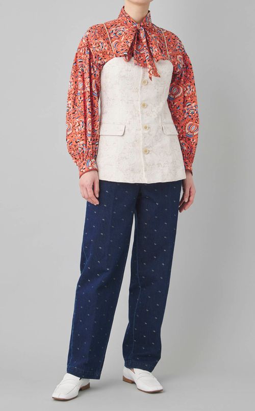 プリントボウタイブラウス