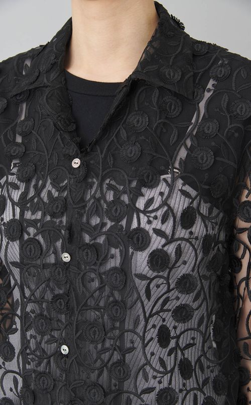 メッシュレースオープンカラーブラウス