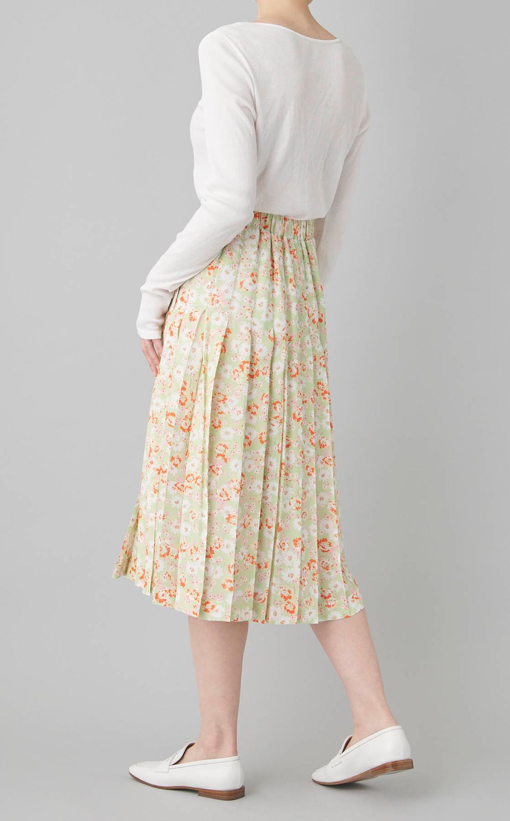 フラワープリン卜プリーツミディスカート