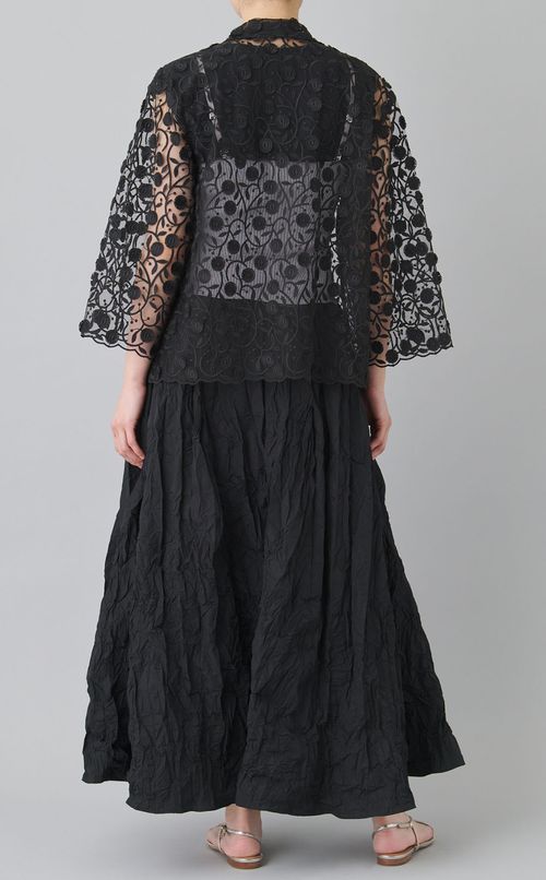 メッシュレースオープンカラーブラウス