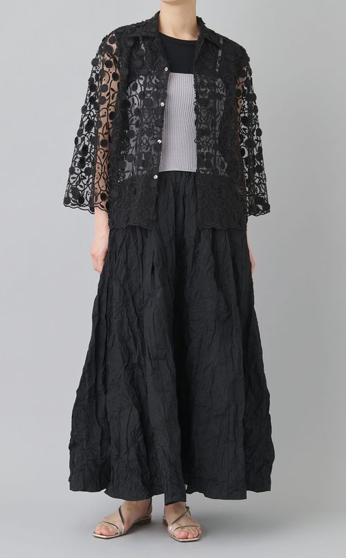 メッシュレースオープンカラーブラウス