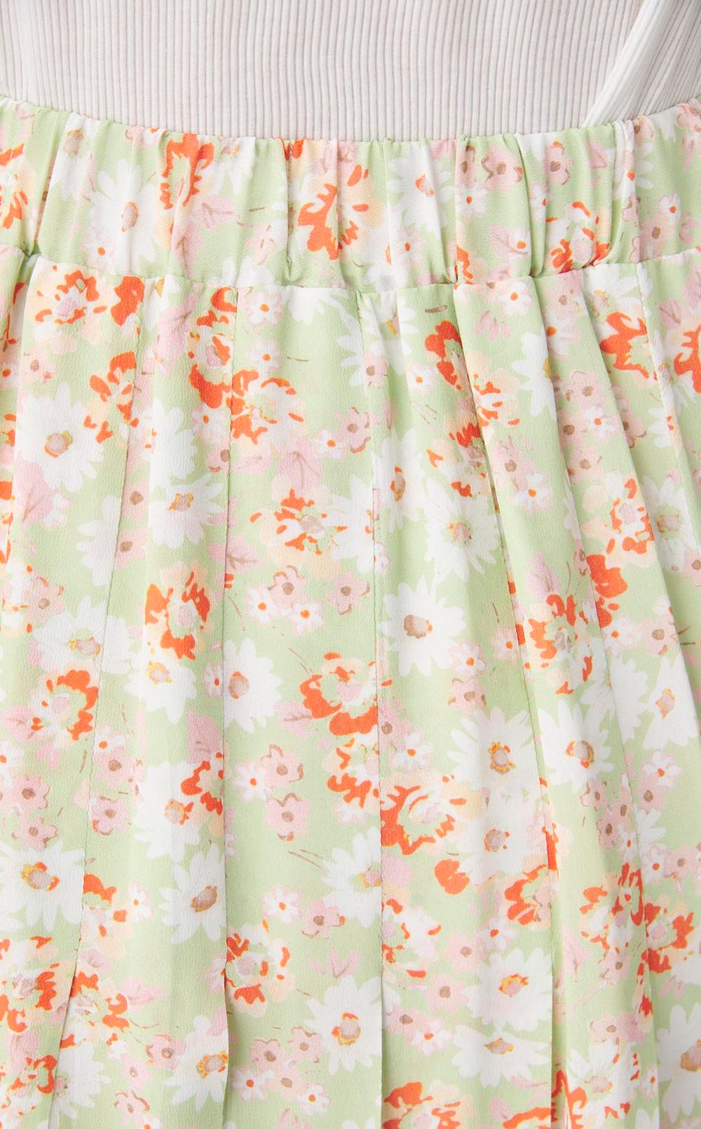 フラワープリン卜プリーツミディスカート