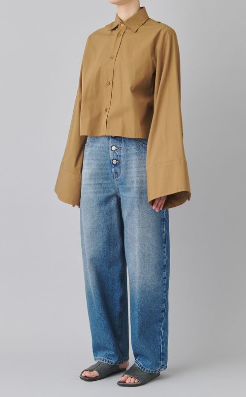 コットンワイドスリーブクロップドシャツ