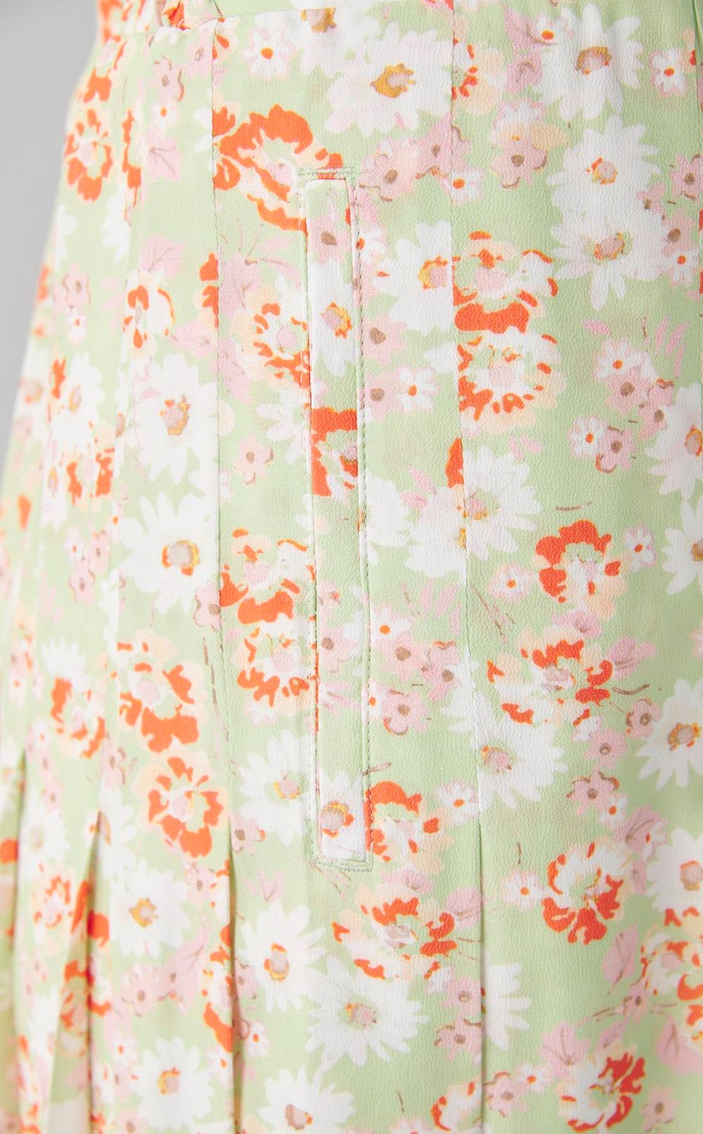 フラワープリン卜プリーツミディスカート