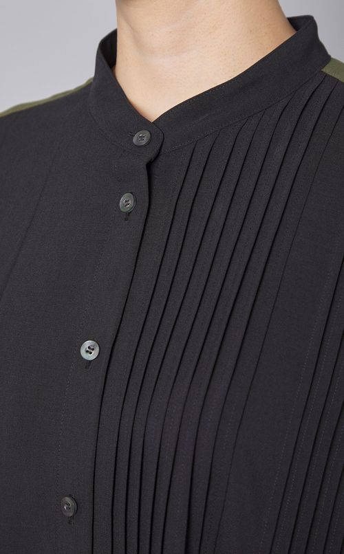 アシンメトリーバイカラーシャツドレス