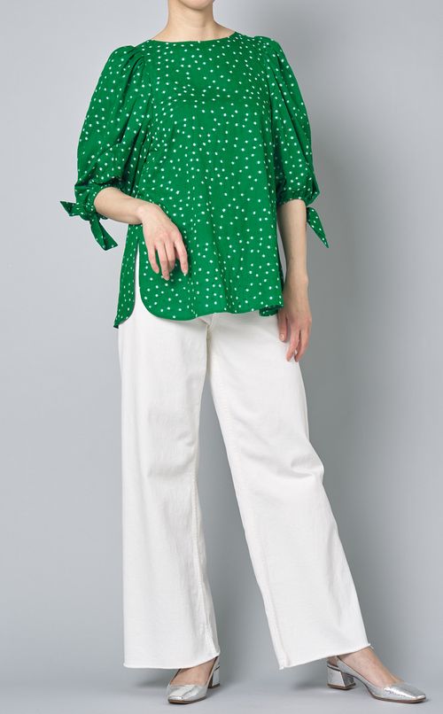 ドットジャガードギャザーブラウス