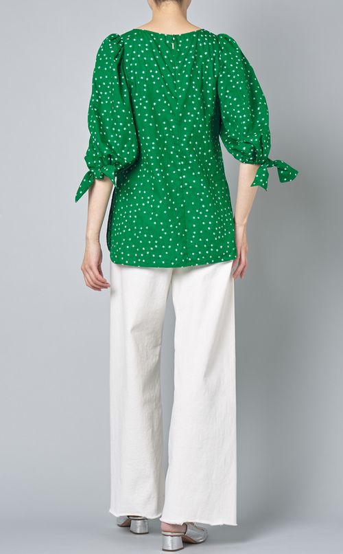 ドットジャガードギャザーブラウス