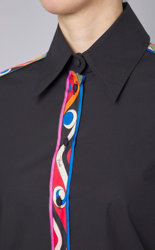 コットンポプリンプリント切替シャツ