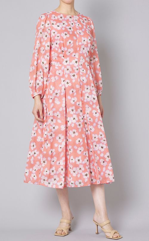 フラワープリントベルテッドワンピース