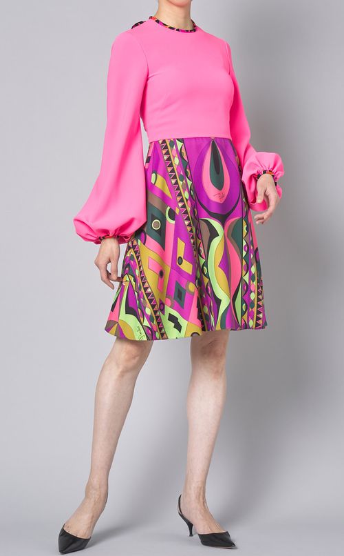 プリント切替ミニワンピース