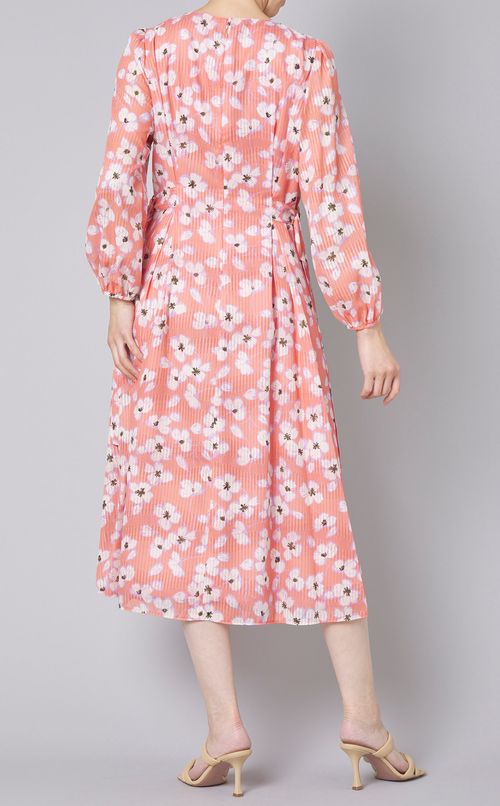 フラワープリントベルテッドワンピース