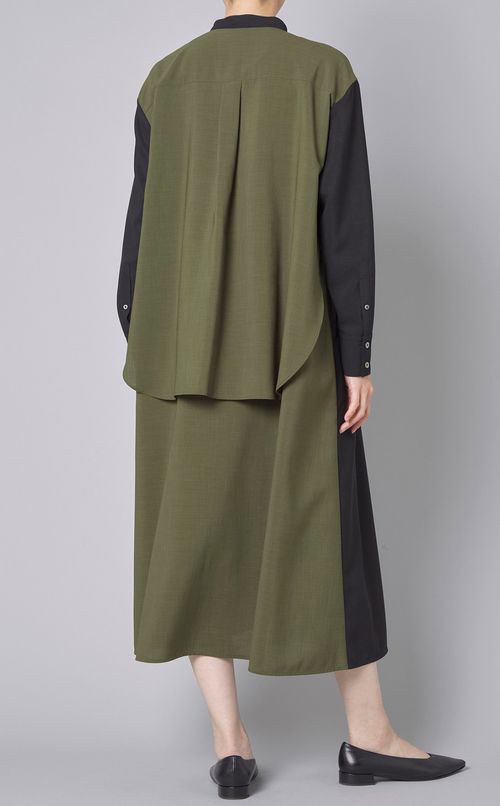 アシンメトリーバイカラーシャツドレス