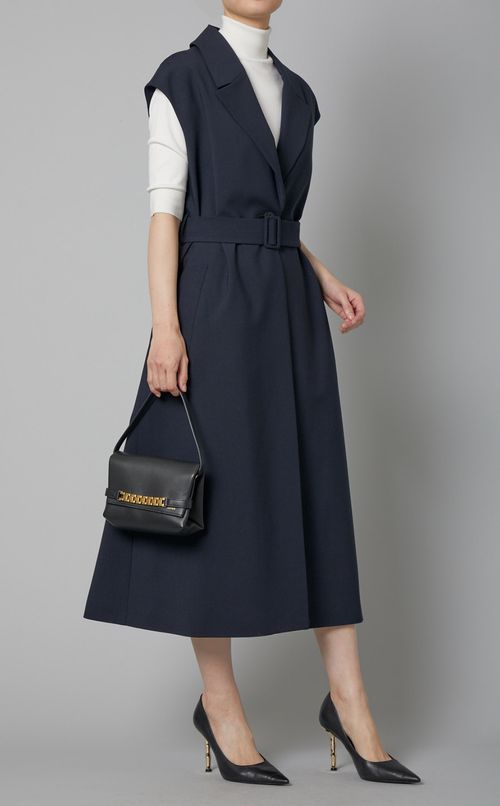 ベルト付オープンカラーロングジレ