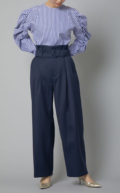 シルクウールハイウエストタックパンツ