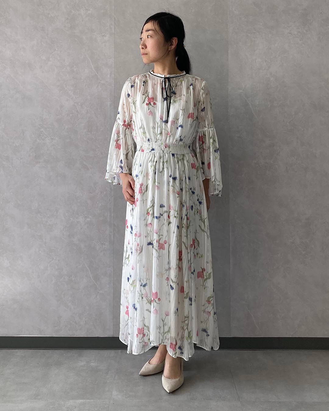 CELFORD｜ボウタイフラワープリントワンピース