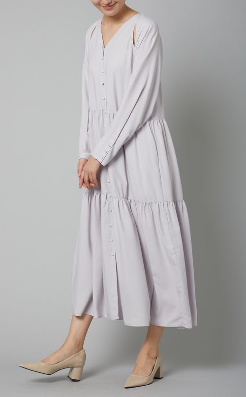 Vネックティアードマキシワンピース