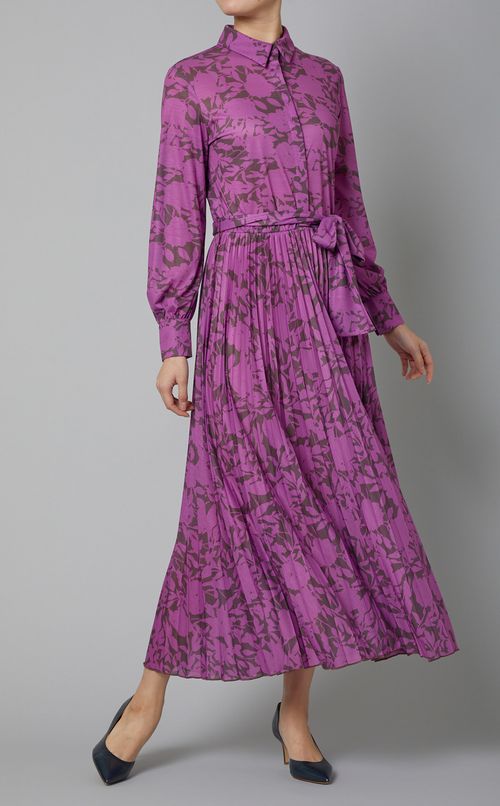 パープルフラワープリントベルトワンピース