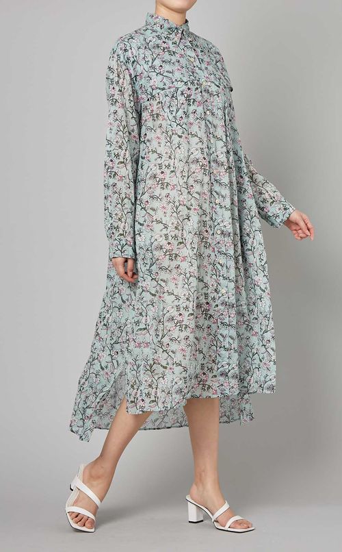 コットンプリントシャツワンピース