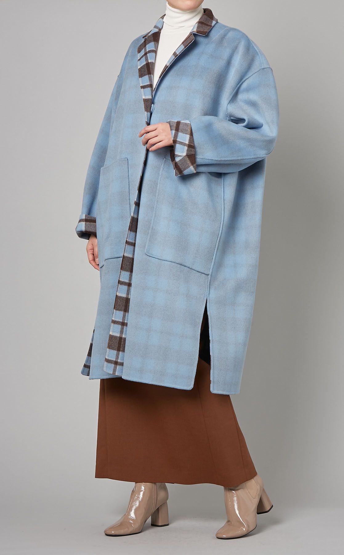 未使用級LE CIEL BLEUルシェルブルー カラービッグコート ルシェルブルー ビッグカラー ビッグシルエット ウールロングコート