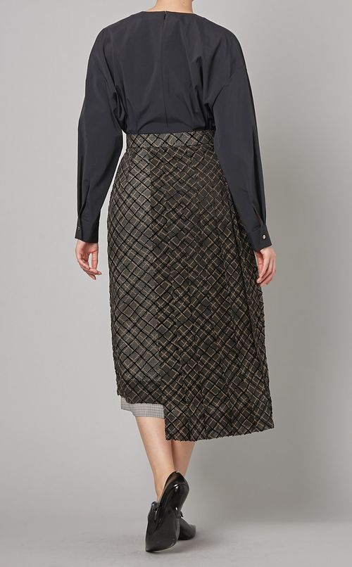 ジオメトリックチェックミディスカート