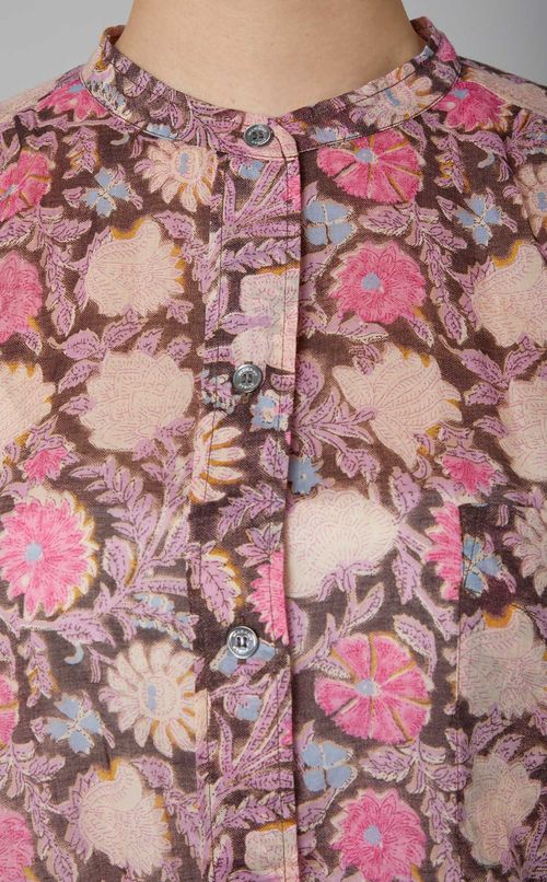 コットンプリントバンドカラーブラウス