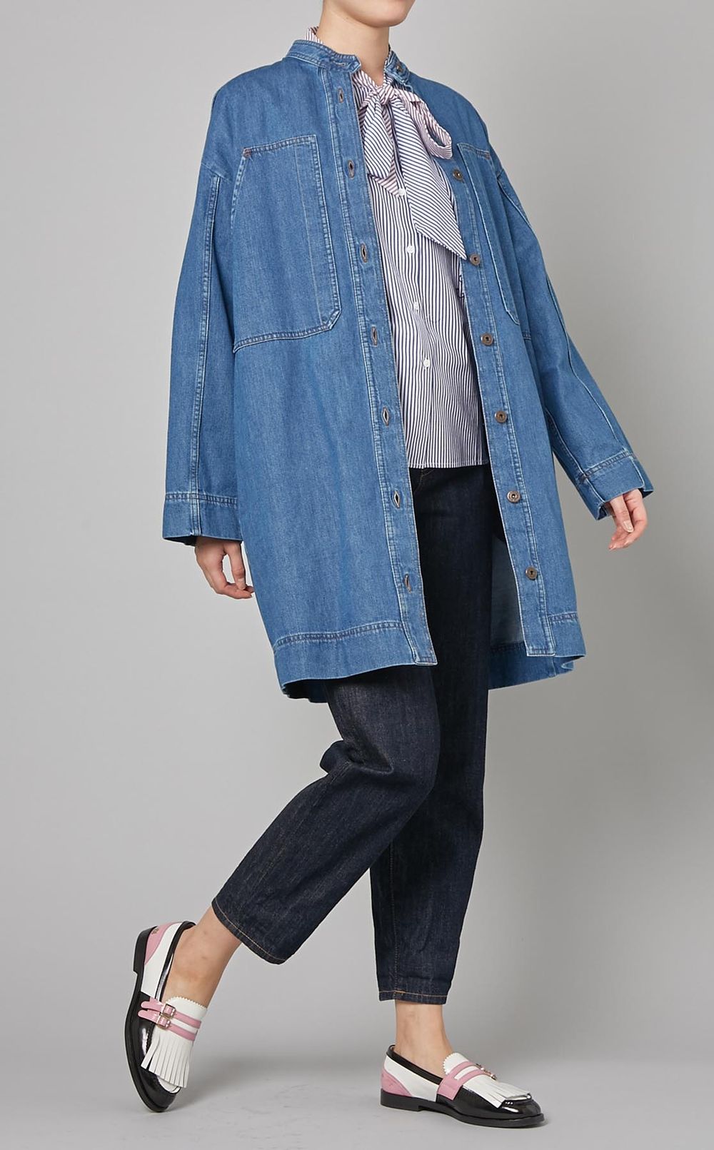 2FAENZA (Weekend Max Mara) デニムシャツ ワンピース Weekend Max Mara|デニムスタンドカラーミディワンピース