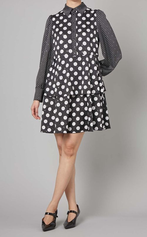 ポルカドット切替シャツワンピース