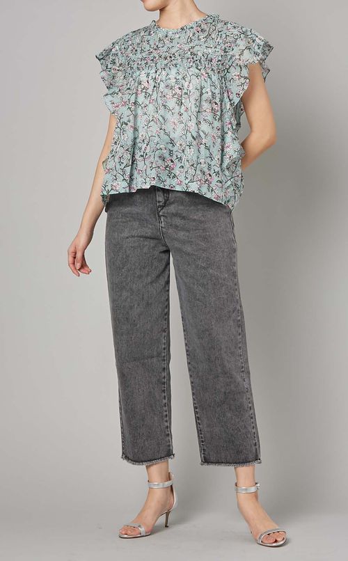 コットンプリントフリルブラウス