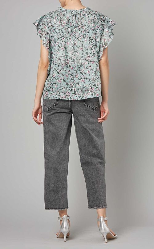 コットンプリントフリルブラウス