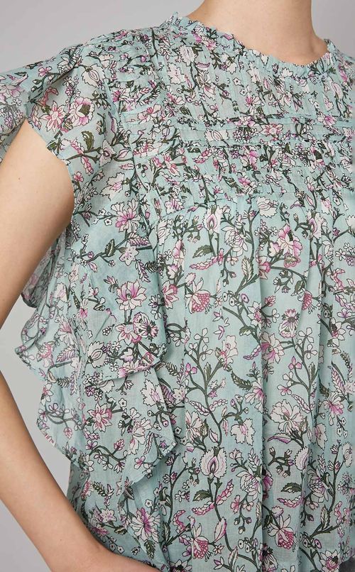 コットンプリントフリルブラウス