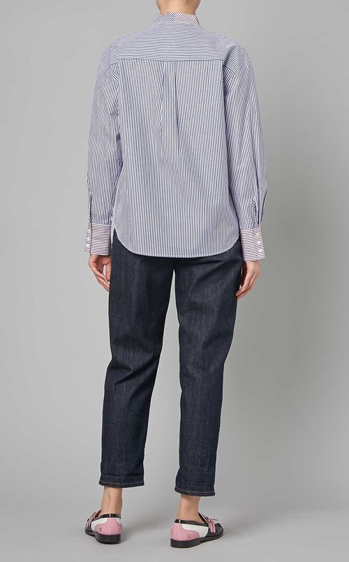 ストライプタイネックロングスリーブシャツ