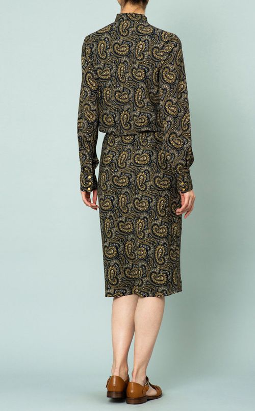 ボウタイ付ペイズリープリントワンピース