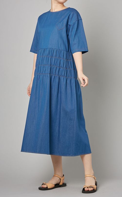 ハートパッチデニムワンピース