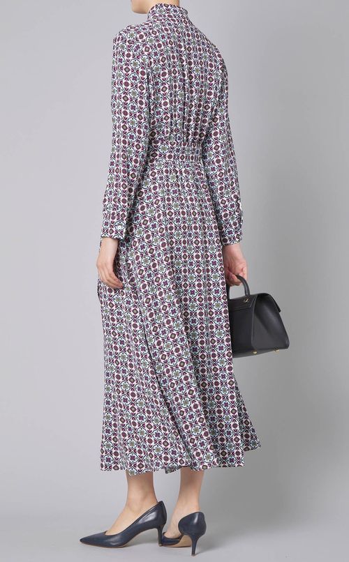 プリントベルテッドロングシャツワンピース