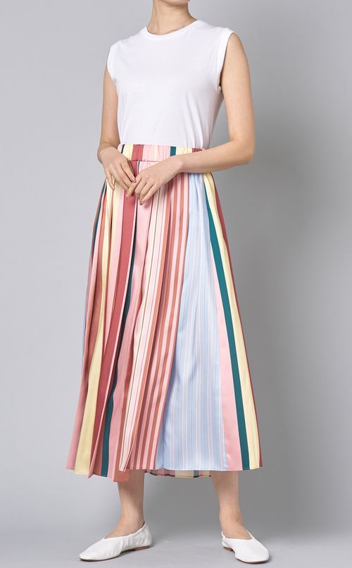 ツイルミックスストライププリーツスカート