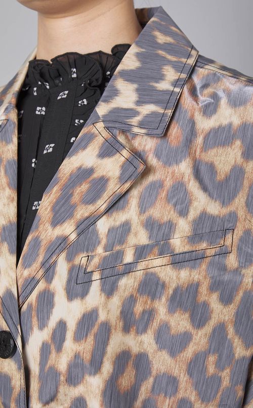 レオパードプリントベルテッドコート