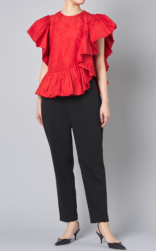 燕柄ジャガードフリルブラウス